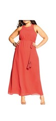 City Chic Halter Bliss Maxi Dress Size 16 Muted Burnt Orange Chiffon NWT.