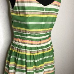 Boden green white yellow pink striped sleeveless fit flare dress size 8R