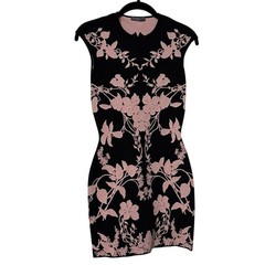 Alexander McQueen Black Pink Floral Knit Cocktail Bodycon Mini Dress Size Small
