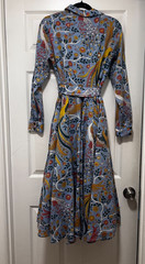 Boden Kitty Shirt Dress Size 8L Blue Bird Floral Midi Enchanting Peacock – EUC