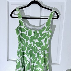 Nine West Corseted Coquette Cottagecore Leaf Print Size 2 Cotton Dress