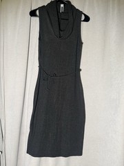 90’s VTG F 21 Charcoal Gray Sleeveless Cowl Neck Tie Waist Dress Size Large