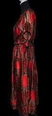 Ann Crimmins Umi Collections Vtg Red Black Gold 100% Silk Belted Dress Sz 6