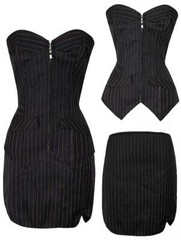 Women Satin Overbust Sexy Striped Corset Set with Mini Skirt Bustier Bodyshaper