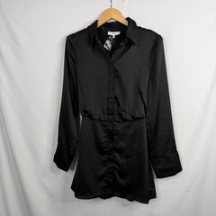 Klesis Satin Mini Shirt Dress Women Size S Black NWT