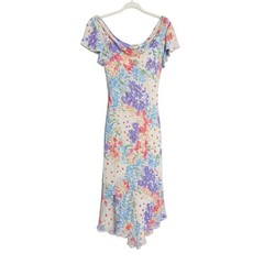 SL Fashions Floral V-Neck Flutter Sleeve Asymmetrical Hem Midi Dress Size 10