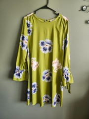 LOFT Green Olive Blossom Long Sleeve Sheath Dress | Medium – Tall