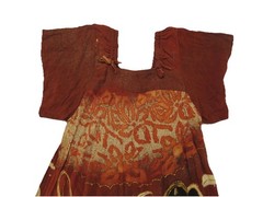 Rossy Indonesia Brown 100% Rayon Batik Floral Maxi Kaftan Dress Women Size M