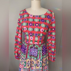 VTG 60s 70s Polyester psychedelic retro floral midi dress Sears JR Bazaar