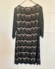 Jessica Howard Lace Overlay Lined Shift Dress 3/4 Sleeve Knee Length Size 8