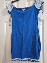 Tropical Chic, Guess Floral Cap-sleeve Bodycon Dress (L) Blue/Cream Cotton blend