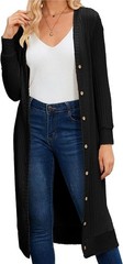Womens Long Cardigan Lightweight V Neck Knit Button Hooded with Pockets Trendy