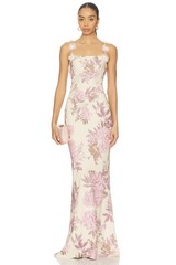 NWOT BRONX BANCO Magnolia Rosie Off-Shoulder Floral Column Gown, XS/S/M/L