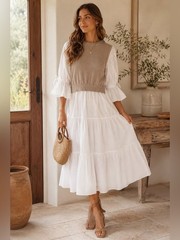 Sofie The Label Knit Vest Layered Midi Dress White Beige Cottagecore Size S