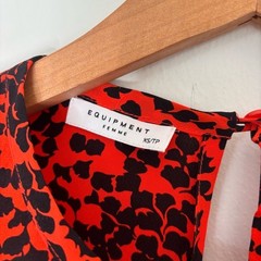 Equipment 100% Silk Orange Black Pattern Front Pockets Mini Dress Workwear XS