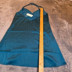 EKOUAER Teal Satin Slip Dress Mini Adjustable Straps V Neck Womens Medium NWT