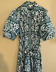 WomensCrown & Ivy Elbow Puff Sleeve Maxi Dress Floral Print Green & White Sz L