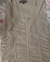Crystal Doll Beige Ruched Stretch Bodycon Mini Dress Square Neck Sleeveless S