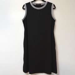 MEROKEETY Black Sleeveless Dress Striped Trim with Pockets Size L