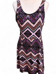 Express Multicolor Geometric Mini Length Fit & Flare Tank Dress Women’s Large