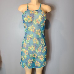 Vtg Y2K No Boundaries Hippie Retro Mesh Cami Dress Boho Grunge L Cover Up 90s