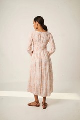 La Marigold Delfina Dress Romantic Petal Pink Floral Smocked Midi Voile XS NWT