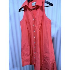 Finley Audio Tech Noir Minimalism Sleeveless Button Front Tunic Coral Citrus