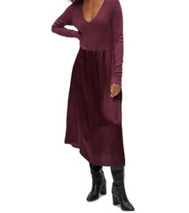 New Michael Stars Sutton V-Neck Dress Satin & Knit Beetroot Size Medium $198
