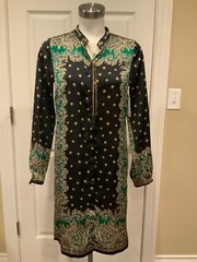 Michael Kors Navy Blue Tan Green Geometric Paisley Dress W/ Chain Size XS, NWT!