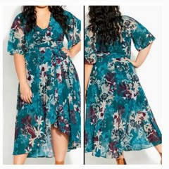 CHIC Chic Envelop Me Flowy Tropical High Low Wrap Maxi Dress size M/18