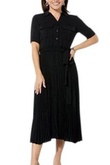 Nina Leonard Women&rsquo;s Collared Shirt Dress w/ Pleated Skirt Black