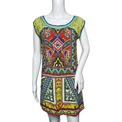 Flying Tomato Dress Womens Small Yellow Red Multi Geometric Shift Mini Colorful