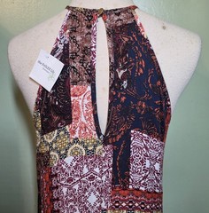 Boho Patchwork Print Halter Maxi Dress M Crochet Neck Retro Festival Beach NWT