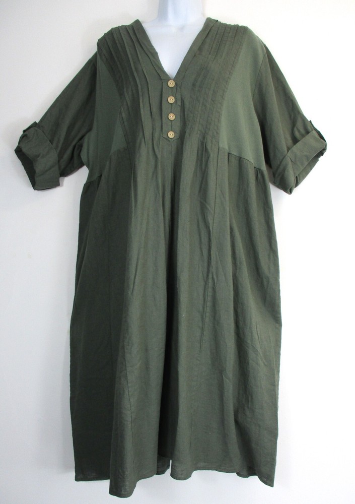 LagenLook Womens Ladies 50% Linen 50% Cotton Summer Dress One Size : Plus: 18-22