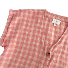 Lou & Grey Medium Pink Ivory Multi 100% Linen Gingham Button Front Dress NWOT