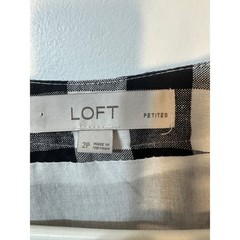 LOFT Gingham Button Front Dress Womens 2P Black White Excellent Puff Sleeve