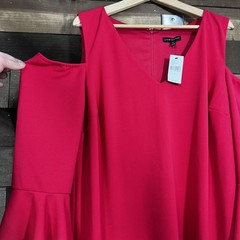 Lane Bryant Dress Womens 16 Pink Cold Shoulder Ruffle Bell Sleeve Knit