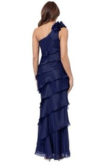 XSCAPE Women&rsquo;s Blue Tiered Chiffon One-Shoulder Dress Size 16