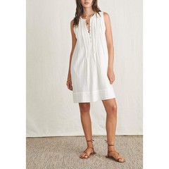 Faherty Isha Dress White Organic Cotton Gauze Pintuck Sleeveless Shift Medium