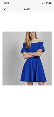 Ted Baker Criptum Bardot Frill Knitted Skater Dress Ted Size 0 Royal Blue US 0-2
