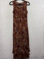 Vintage Y2K Elementz Maxi Dress M Chiffon Sheer Floral Paisley Overlay Ruffle