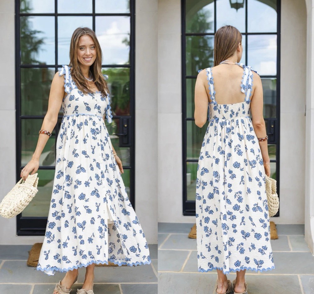 NWOT | Sofie The Label Button-Front Tie-Straps Floral Midi Dress w/ Pockets | M