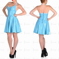 Latex Dress Halter Sweat-heart Neck Rear Zip Pleated Skirts Sexy Customized D203