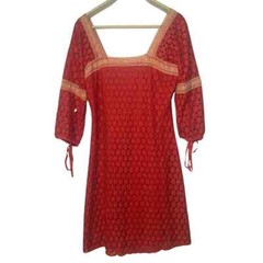 Solitaire Crochet Lace Boho Style Midi Dress Medium Burnt Orange Dainty Twee