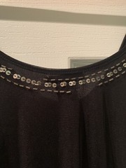 ROARING 20&rsquo;s Silver Sequins Beaded Flapper Dress Black Sheer Over Solid S Small