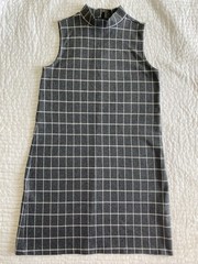 Sleeveless Grid Pattern Mock Neck Dress