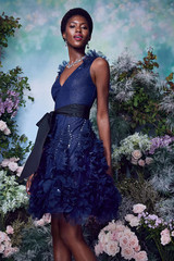 NWT $795 MARCHESA NOTTE Spring 2021 Glitter Tulle Ruffle Mini Dress – Navy 10 M