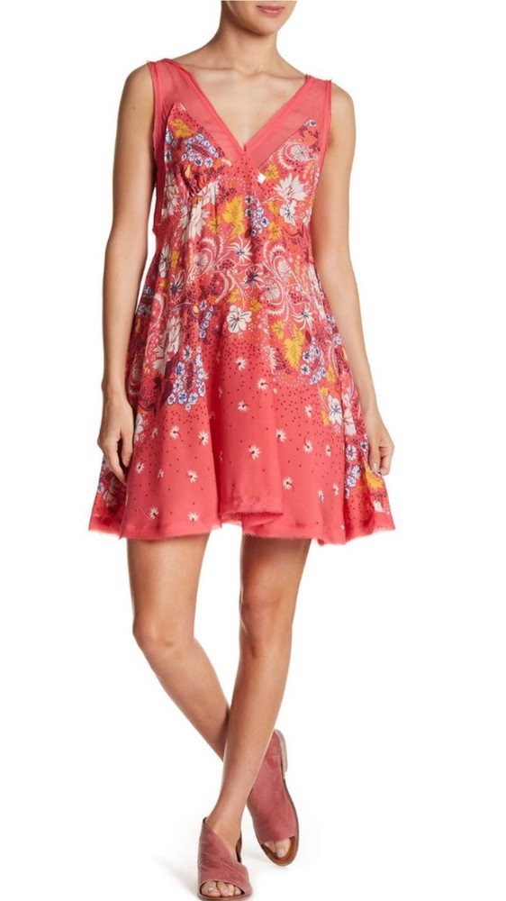 NWT Free People Un-Lined Dress Grapefruit Multi Colored Print Size M Retail $88