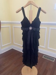 Black Ruffle Layered Dress With Satin Sash Size 4