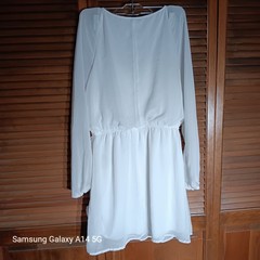 SPECKLESSA Dress Womens L White Chiffon Long Sleeve Lace Open Back 32×28